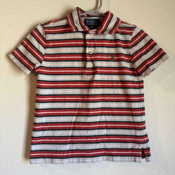 Polo Ralph Lauren 3T - 4T Collared Short Sleeve‎ Boys Shorts Blue Brown Striped - Picture 5 of 7